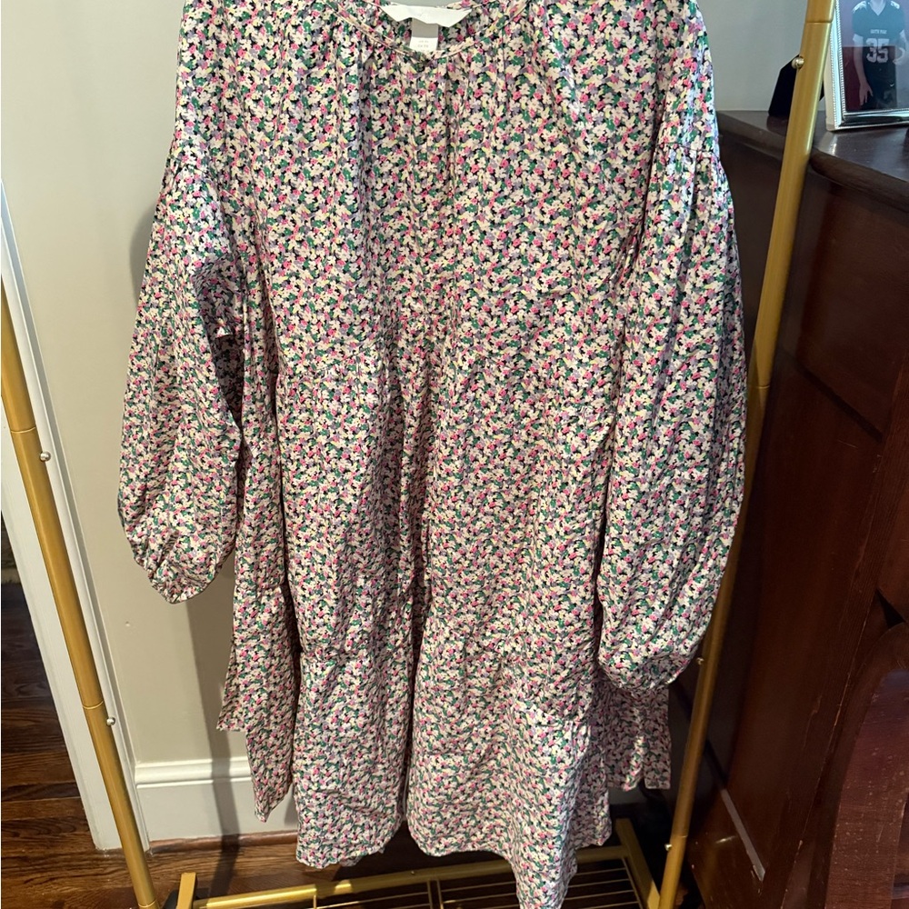 H&M Pink and Brown Tiered Sundress with Bishop Sleeves